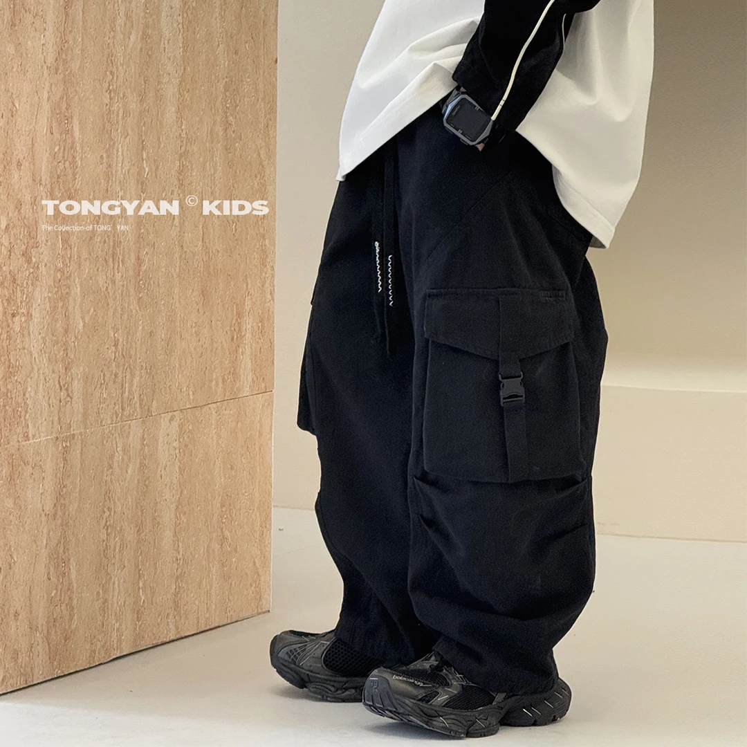 男童裤子2025早春新款直筒宽松工装裤中大童儿童潮流休闲裤T88063