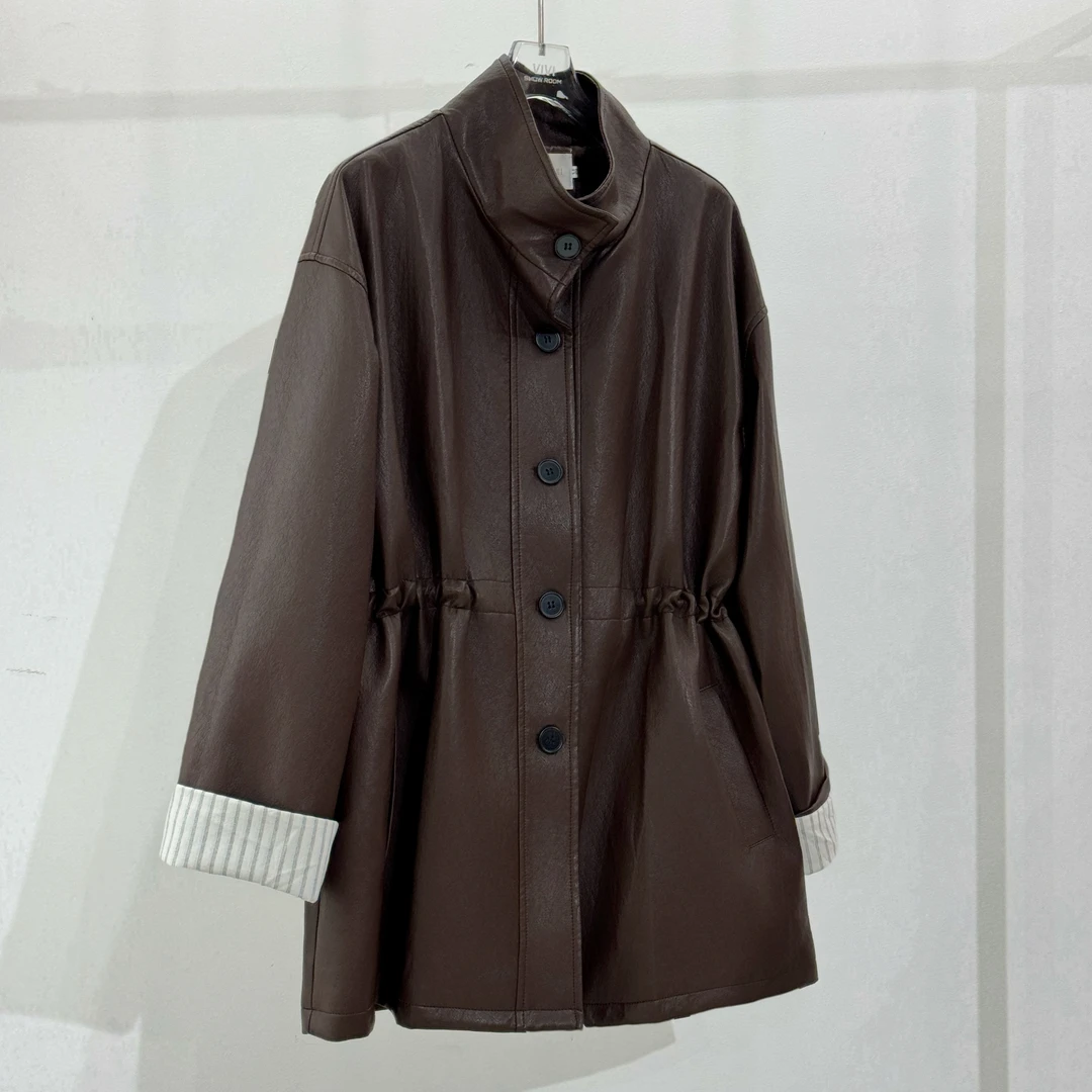 DEZI宝藏衣橱立领收腰显瘦时尚女皮衣外套LS5079066