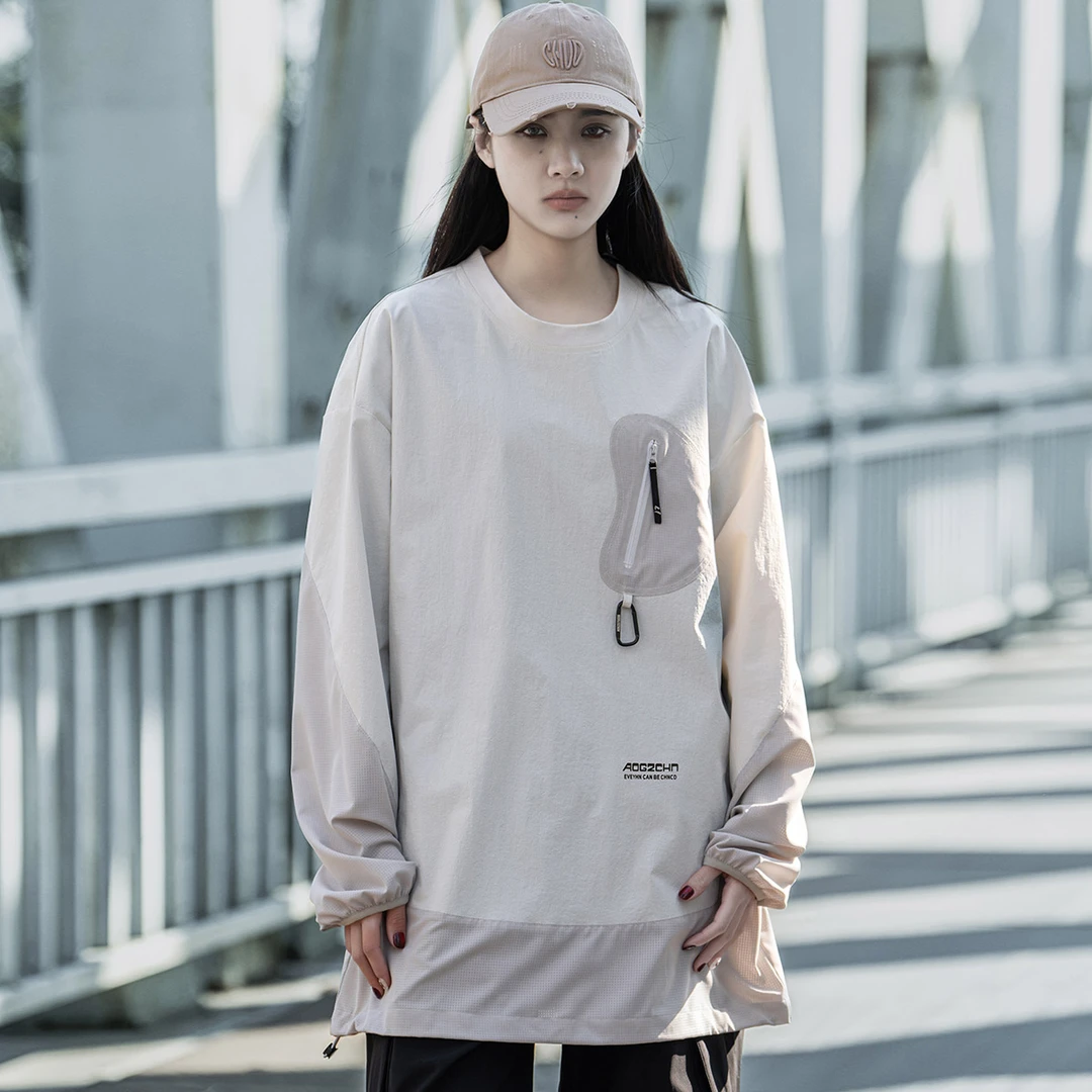 AOGZ套头圆领印花卫衣男女春季美式宽松拼接长袖T恤百搭休闲上衣