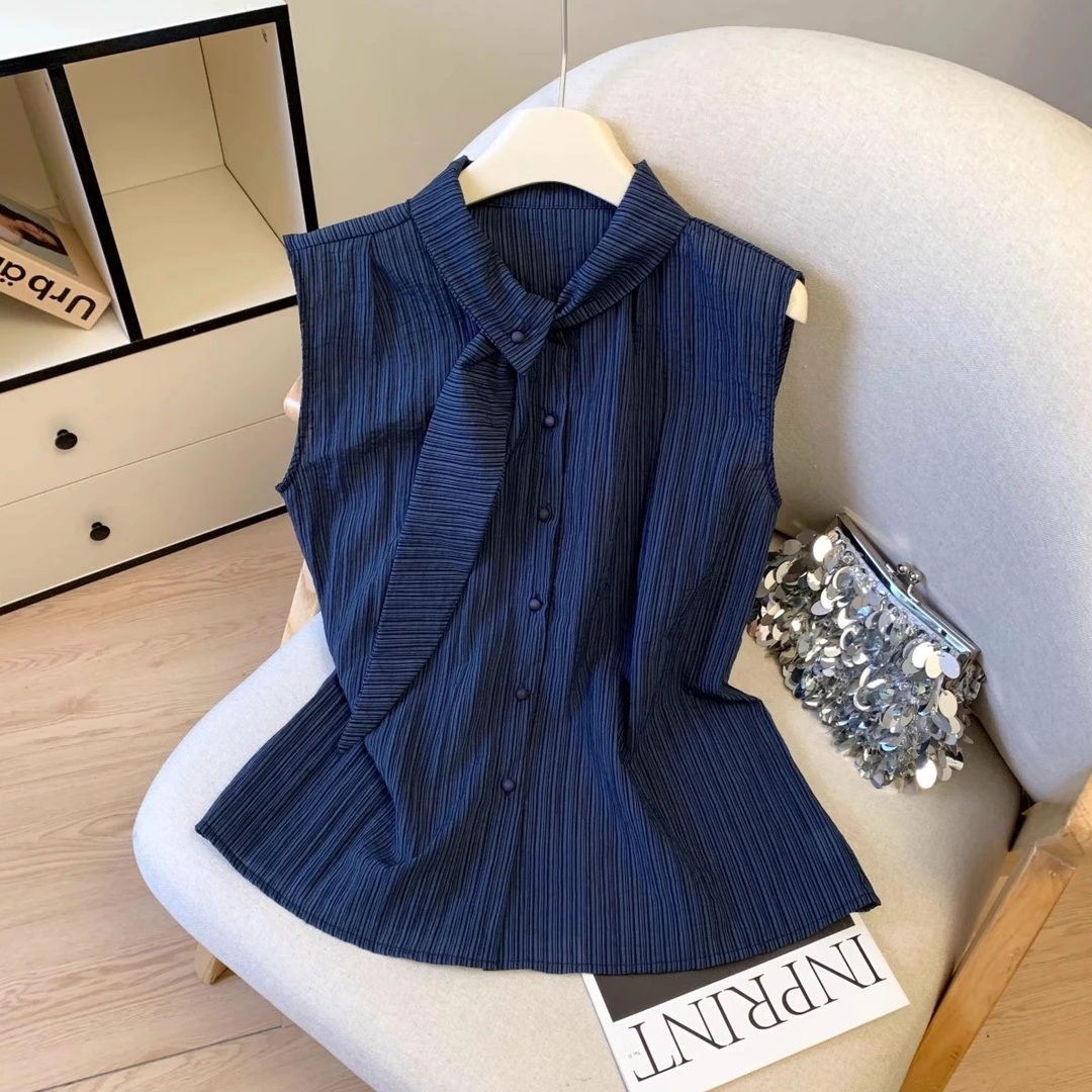 2025夏季轻奢天丝女装高级感无袖衬衫韩系衬衣薄上衣W-378