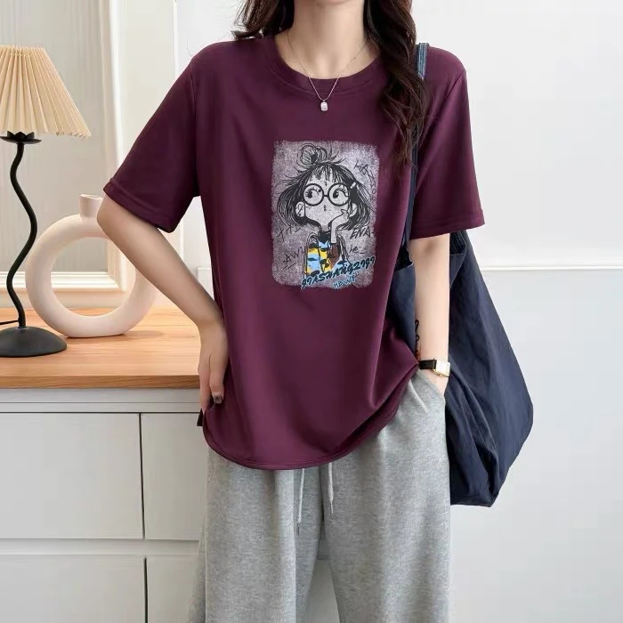 100%纯棉时尚微胖大码短袖t恤夏季新款纯棉韩版日常百搭体恤上衣