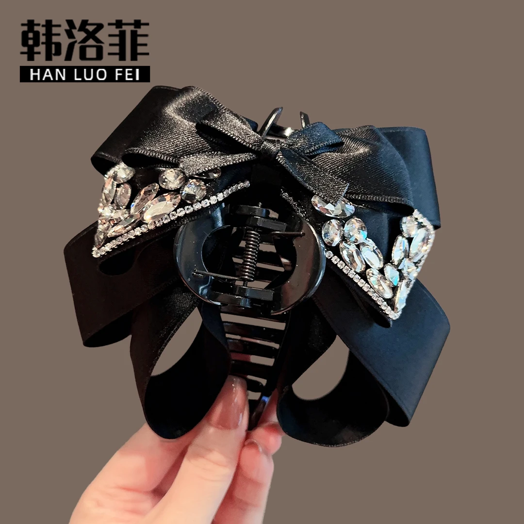 高级感黑色蝴蝶结抓夹优雅百搭后脑勺鲨鱼夹子蓬松显发量发抓头饰