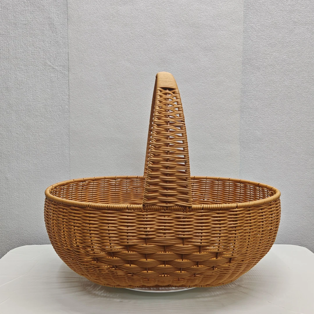 TY48棕色特大号椭圆买菜篮家用手提水果超市购物篮非遗手工仿藤编