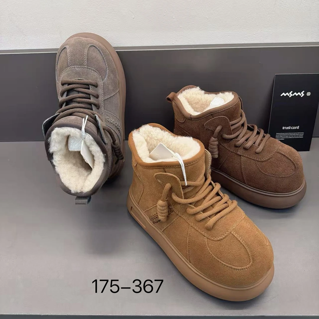 玛莎玛索新款雪地靴175-367时尚百搭休闲圆头英伦风系带雪地靴