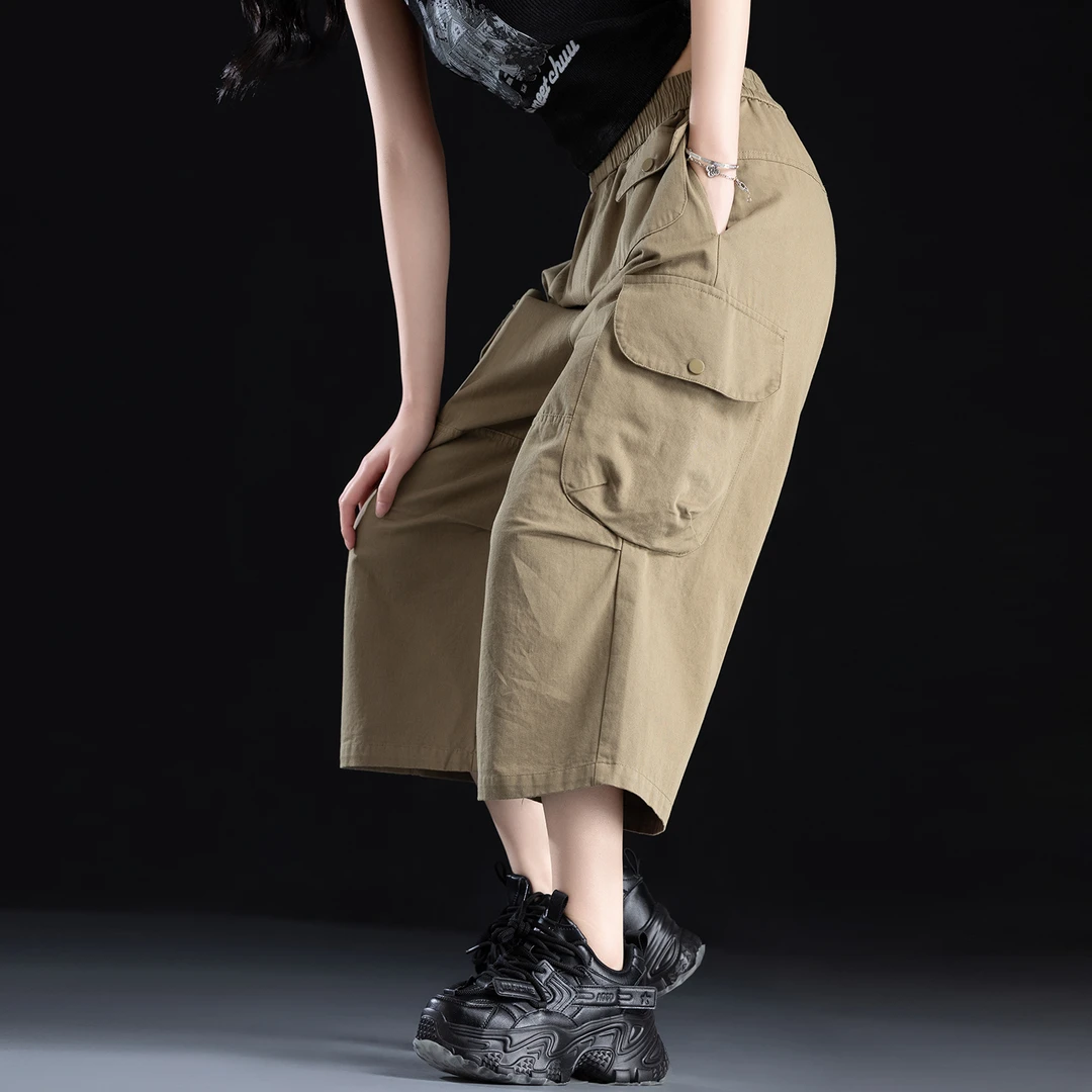 女士新款裤子女夏季阔腿工装裤2025新款休闲七分网红洋气炸街女装