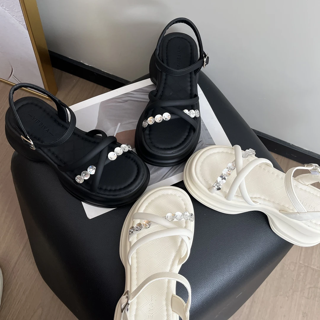 仙女风水钻厚底增高凉鞋2025夏季新款百搭时尚防滑软底罗马凉鞋