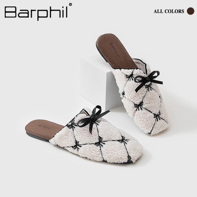 BARPHIL拖鞋女款2025春季新款家居室内防滑甜美百搭蝴蝶结毛毛拖