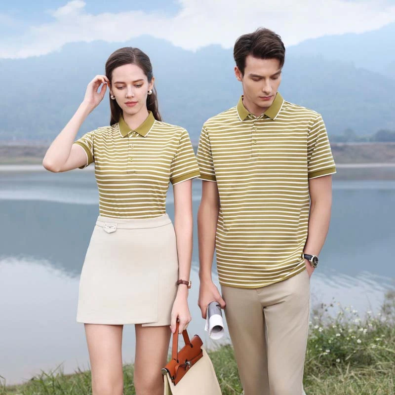 桑蚕丝翻领条纹POLO衫7A抗菌50373情侣休闲夏季半袖潮流时尚百搭