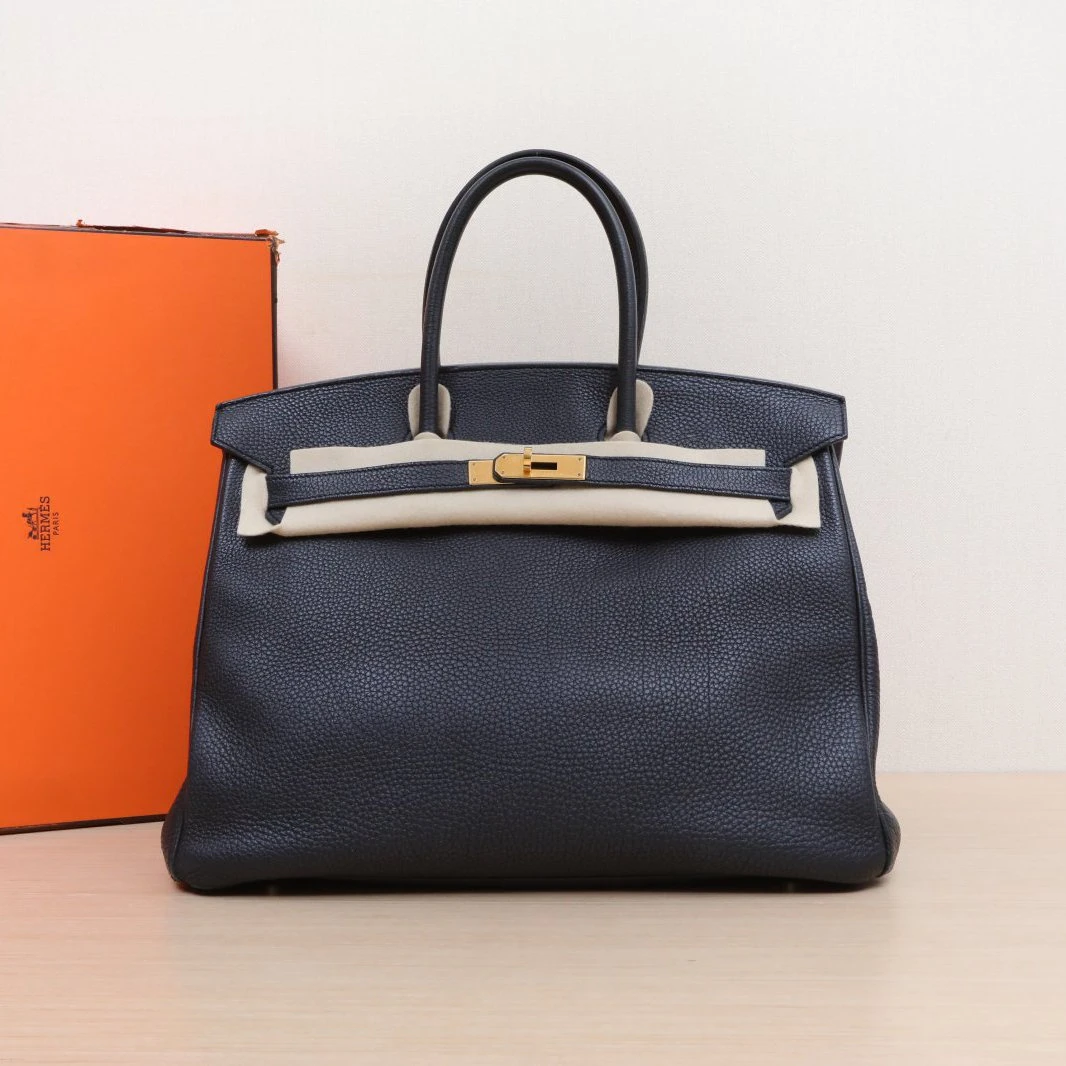 95新 Hermes/爱马仕 定金双双 Birkin 35 黑色 Togo皮 框R 金扣