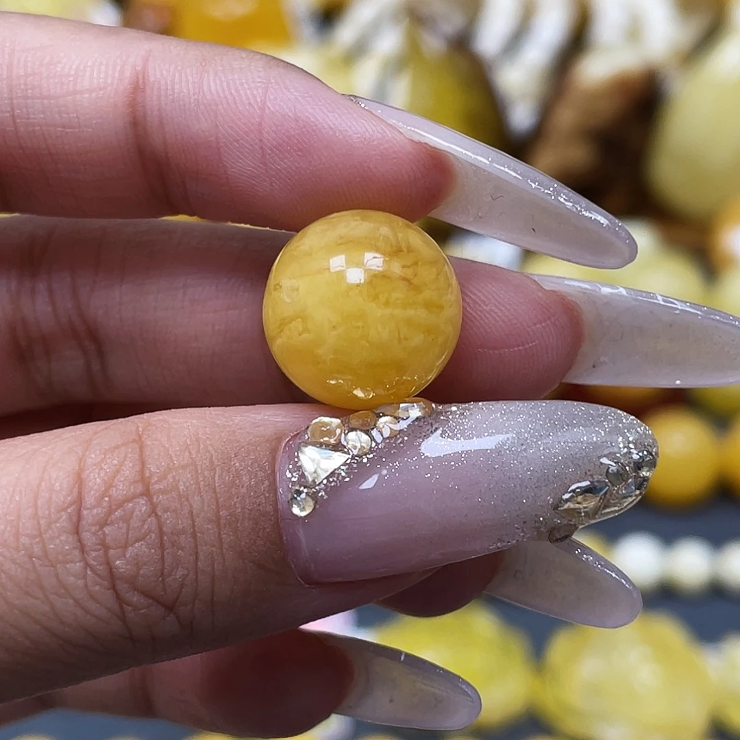 蜜蜡未镶嵌裸石14.0mm千层虎皮瑕