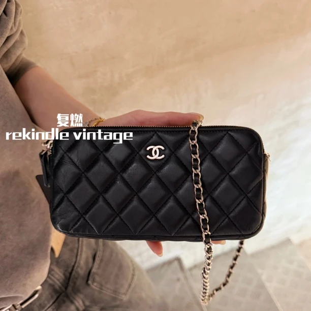 95新 Chanel/香奈儿 复燃精选/双层相机斜挎包24开