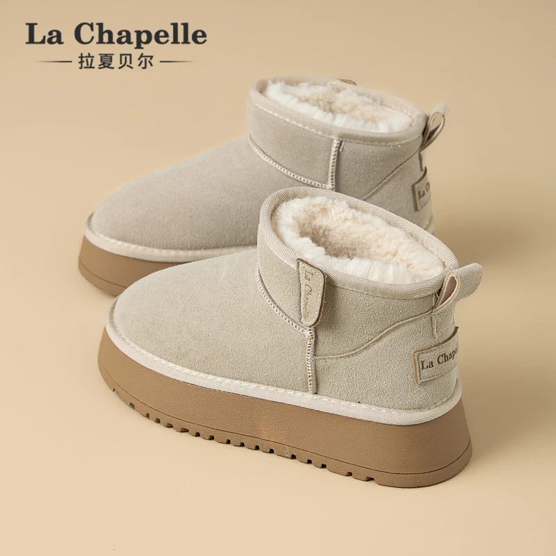 拉夏贝尔雪地靴女2025冬季新款加绒加厚时尚百搭保暖厚底东北棉鞋