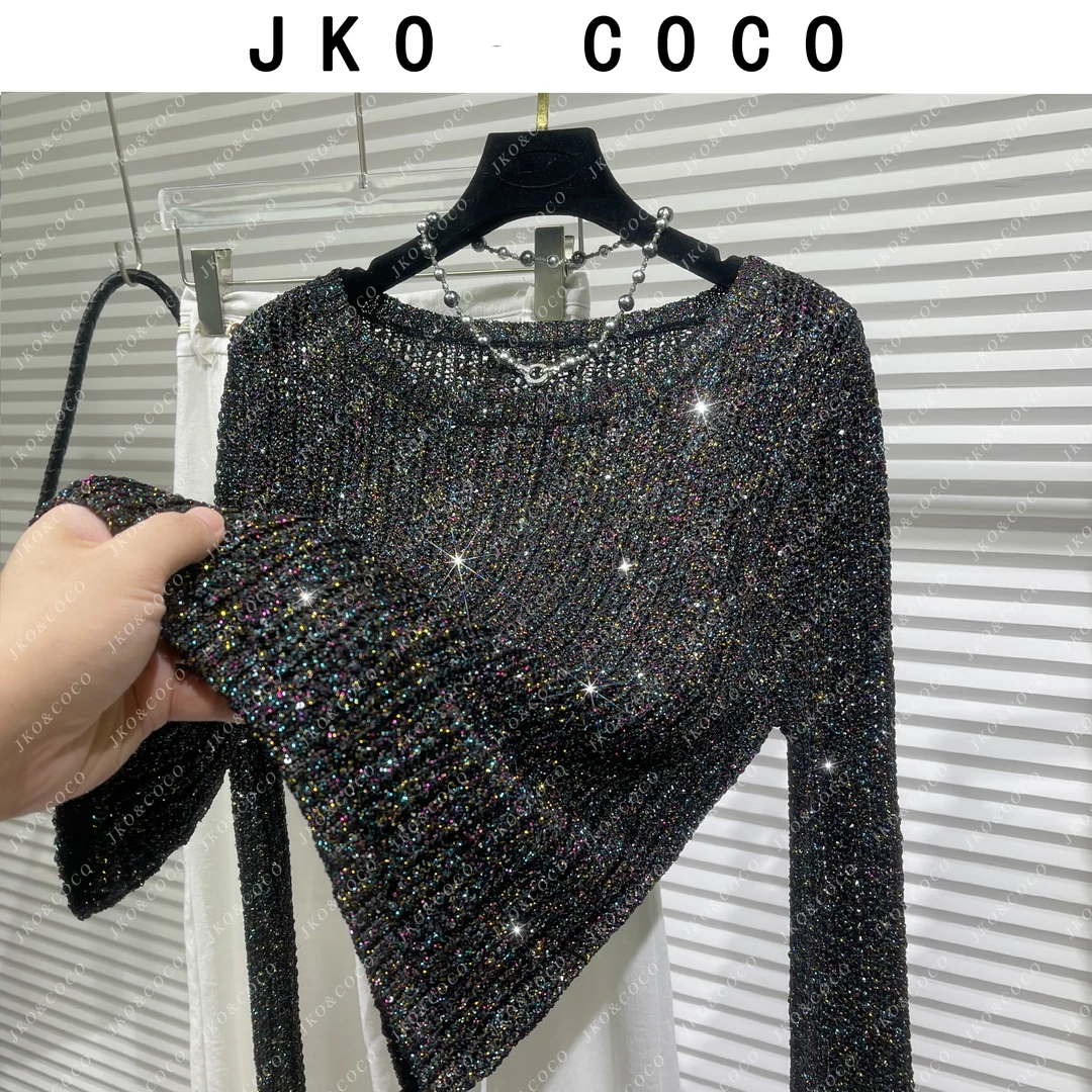 JKO&COCO【梦幻巴黎】早秋长袖千金风镂空毛针织衫上衣气质风