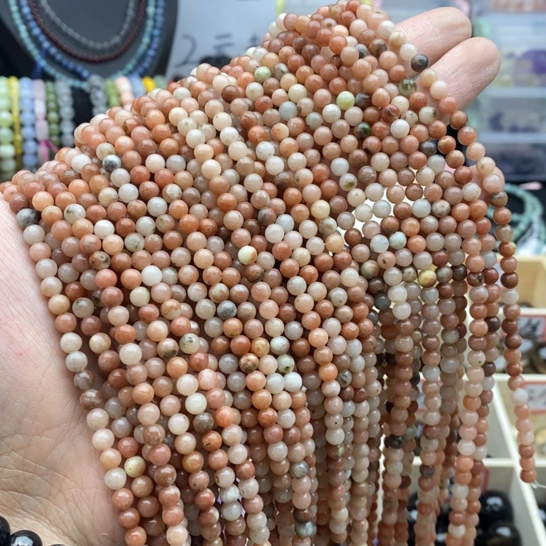 玛瑙/玉髓未镶嵌珠宝半成品两条天然4.8mm红梅花玉圆珠