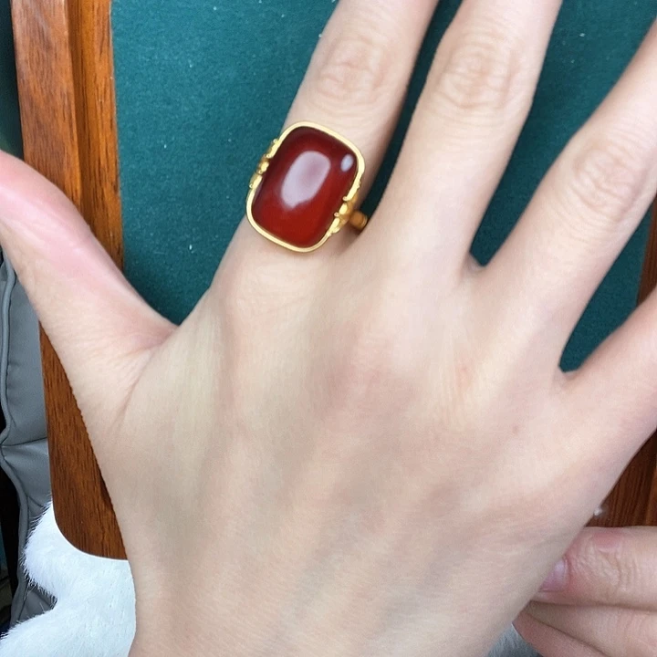 血珀戒指银S925镶嵌戒指