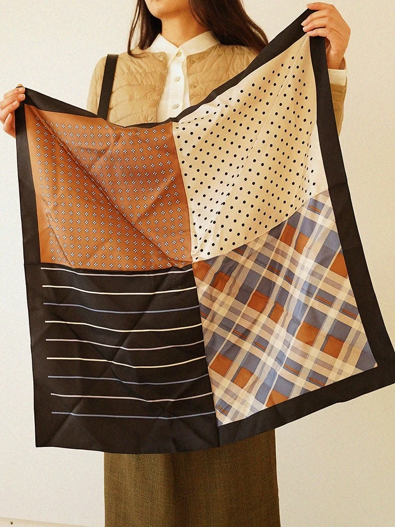 【拼接条纹】70X70优美小方巾女百搭夏季领巾丝巾女士绑包新款发带