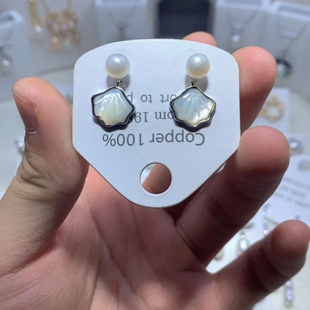 耳饰银S925镶嵌淡水珍珠