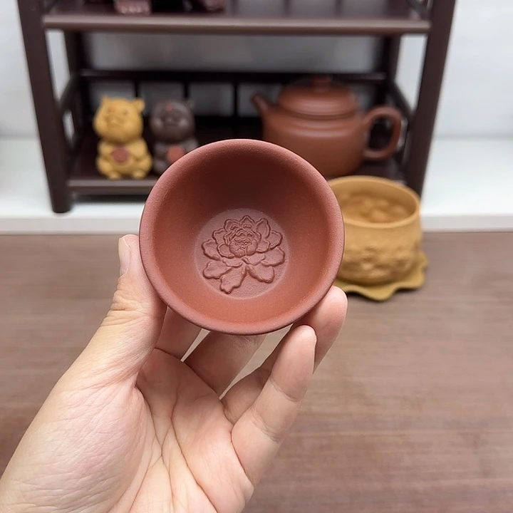 紫泥茶案一对牡丹客杯