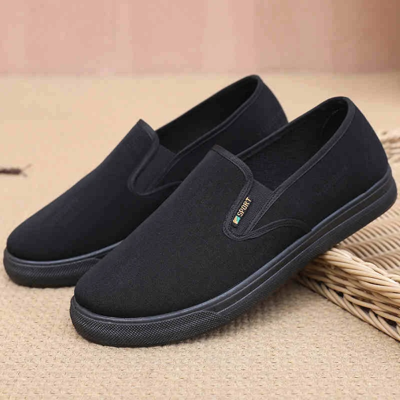 老北京布鞋男士黑色新款透气软底爸爸布鞋一脚蹬防滑休闲布鞋男鞋