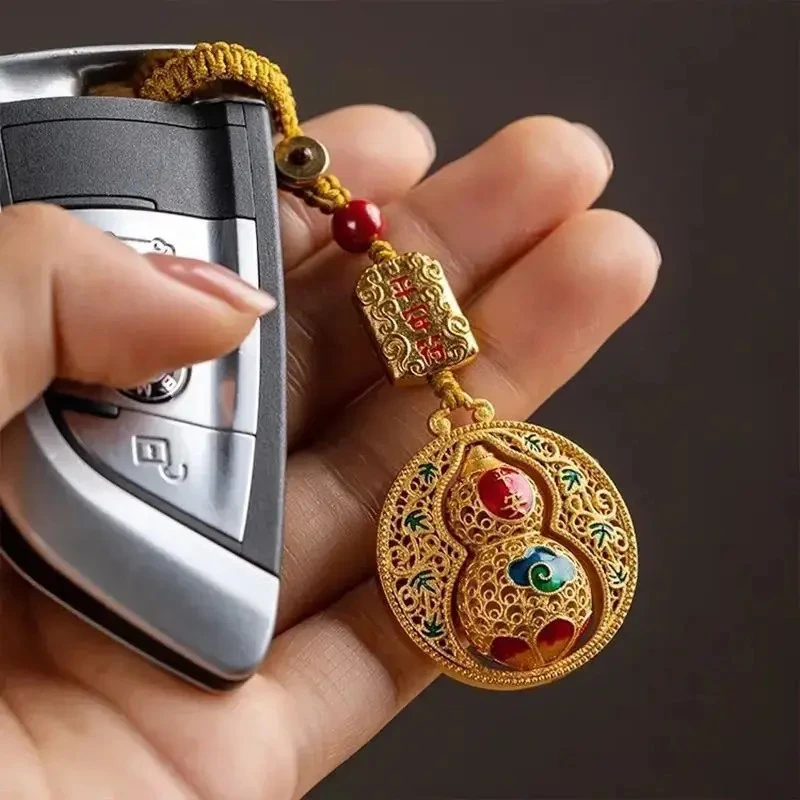 【老师推荐】蛇年福禄挂饰驾新款创意金色平安葫芦钥匙扣挂件车用