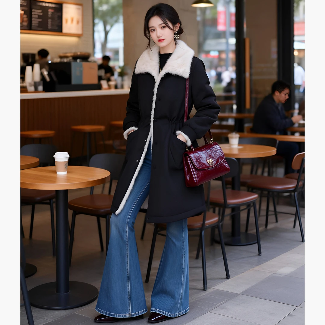 加绒加厚上衣2025冬季新款时尚休闲气质减龄收腰显瘦中长款外套