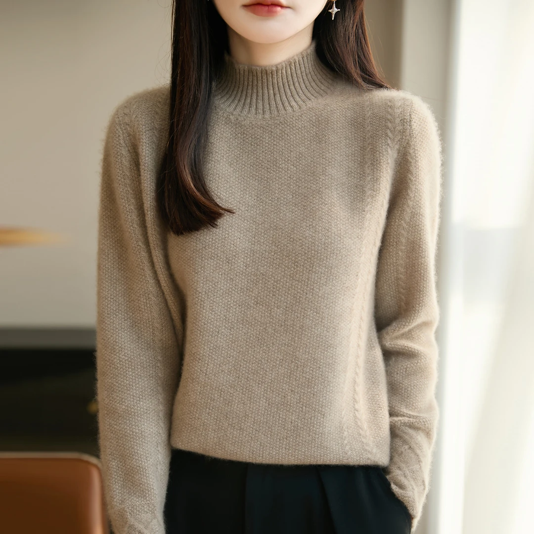 大码女装微胖mm秋冬大码半高领女士加厚毛衣遮肚子内搭针织打底衫