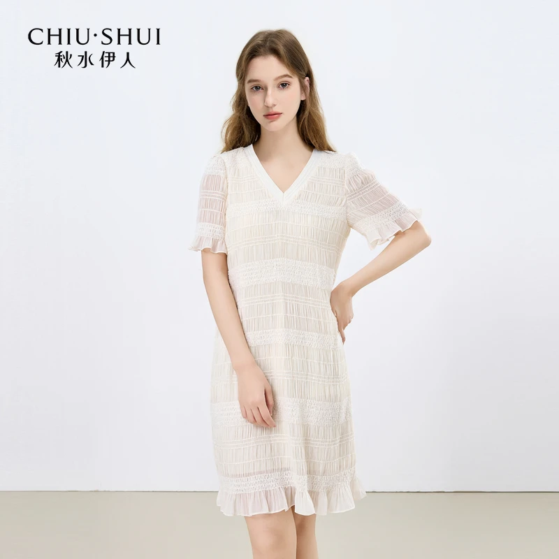 【品牌折扣】秋水伊人时尚裙子大V领H版型连衣裙625233M020453