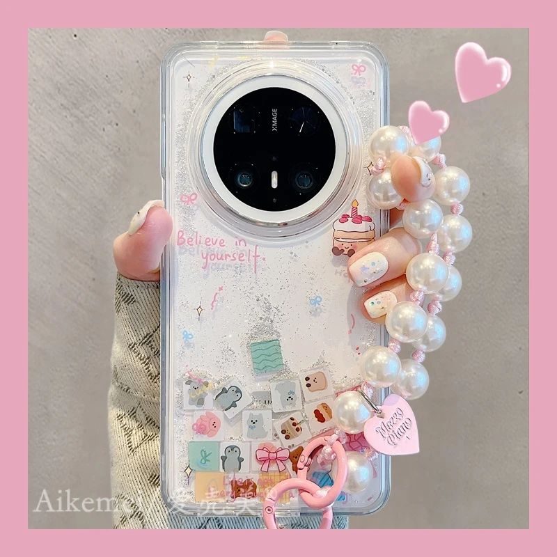 适用华为mate70pro+手机壳流动滑块mate60pro+可爱块格子蛋糕链条