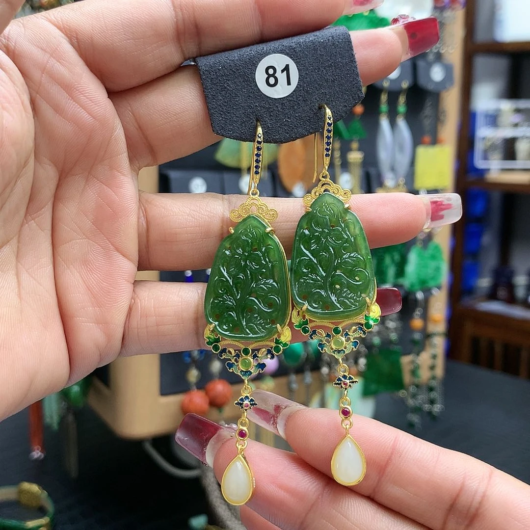 【闪购商品】和田玉耳饰银S925镶嵌蛋*耳坠