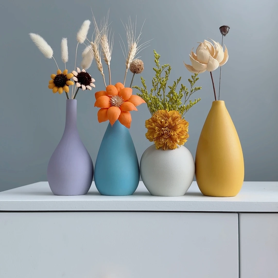 摆件陶瓷小花瓶摆件含花总高约20-30cm