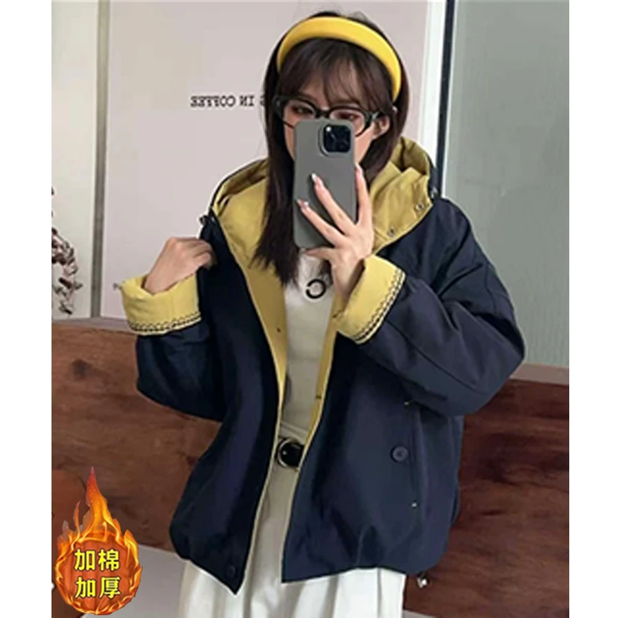 【加棉加厚】秋冬新款连帽短款韩版宽松休闲显瘦女士上衣刺绣外套潮