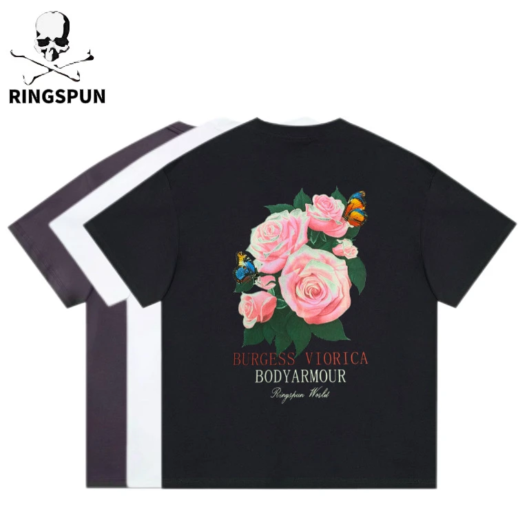 【温变玫瑰花】RS重磅百搭全棉重工印花小众高品质潮奢短袖T恤上衣