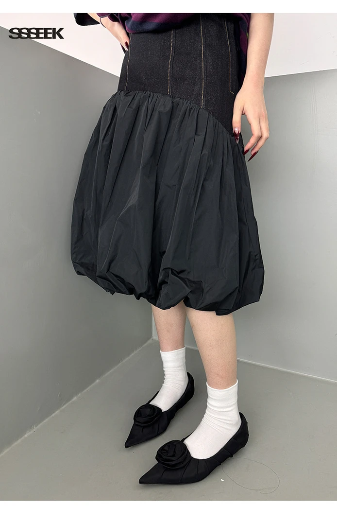 SHORT SENTENCE 25春夏 SSK29 通勤牛仔拼接蓬蓬裙