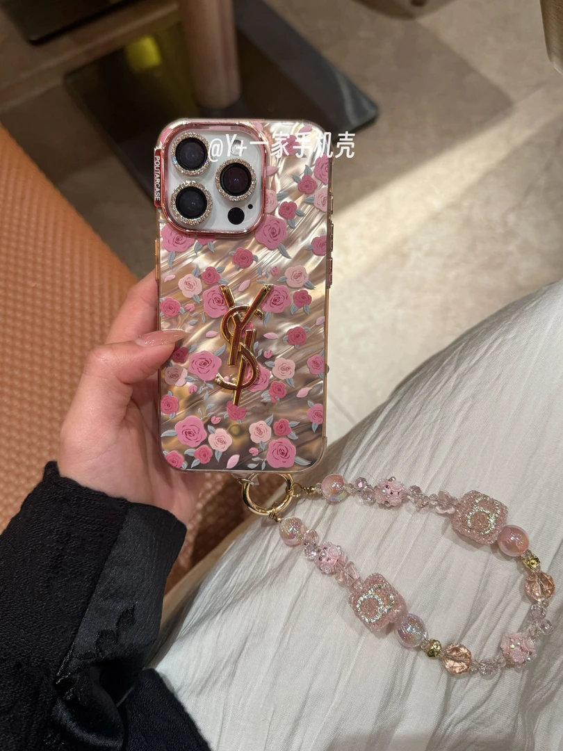 水波纹粉玫瑰适用于苹果16promax手机壳15/14/13/12华为70保护套