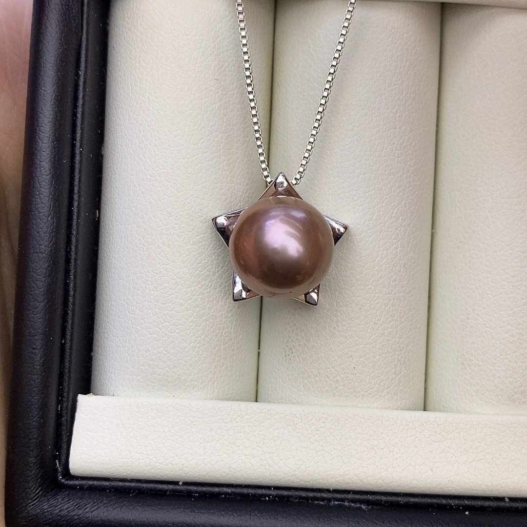 淡水珍珠未镶嵌吊坠(赠链)11-12mm金棕色