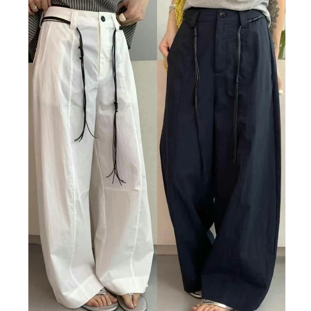 贝姐同款【高腰超薄弯刀裤】夏季新款~带腰带显瘦阔腿休闲裤562