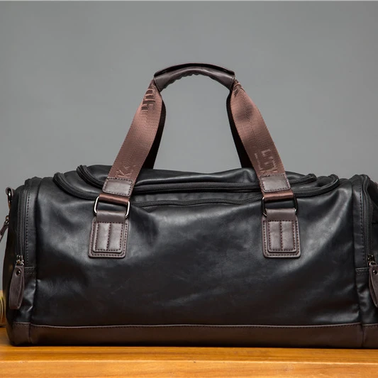 潮流时尚大容量旅行包男士单肩斜挎包手提包潮PU皮健身包男包