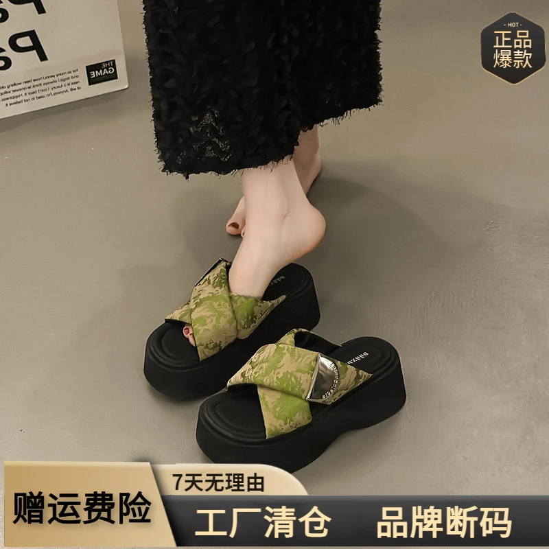 国风新中式厚底增高拖鞋女夏外穿2025新款交叉一字拖网红爆款凉拖