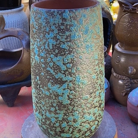 紫砂花盆高度34口15.5绿色