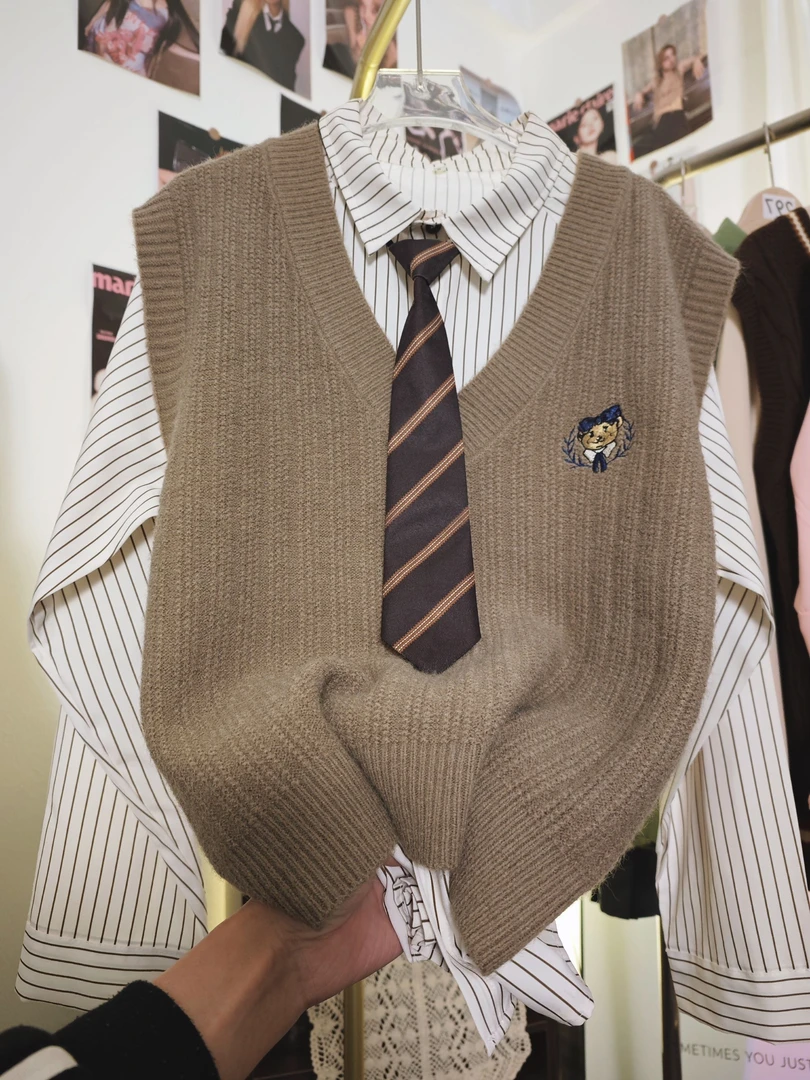 可盐可甜学院风衬衫马甲套装女秋冬韩系温柔风叠穿套装