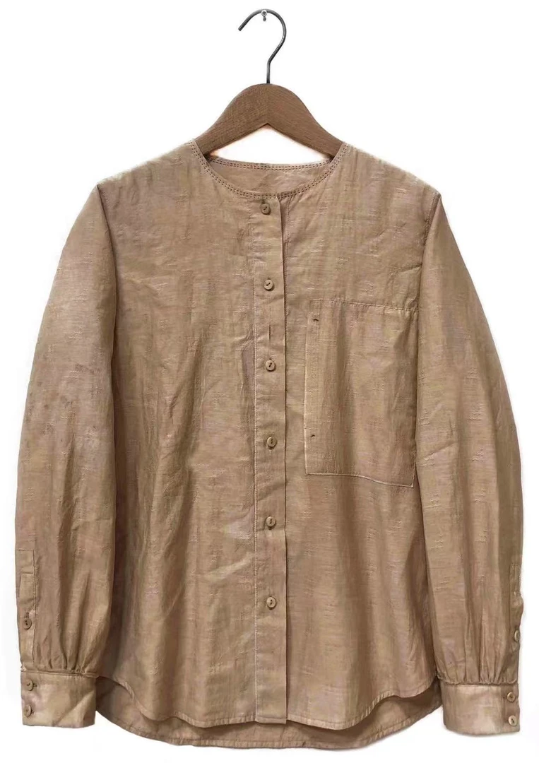 7折山山家-左岸迷香【衬衫】Z22SS1025纯色提花气质衬衣圆领长袖