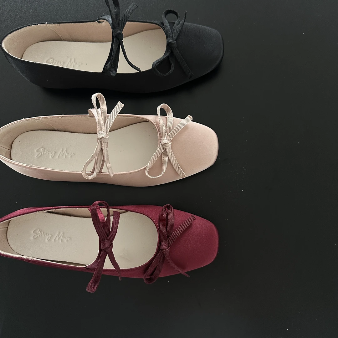 ShinyMuse定制超好看双蝴蝶结内增高方头浅口单鞋百搭时尚