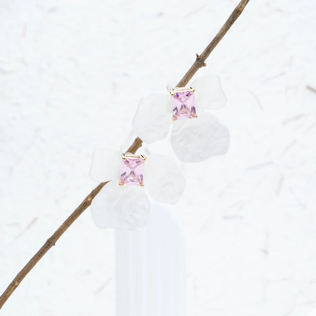 合金合成锆石耳饰 MYES-059 红色花蕊耳钉 S925银针