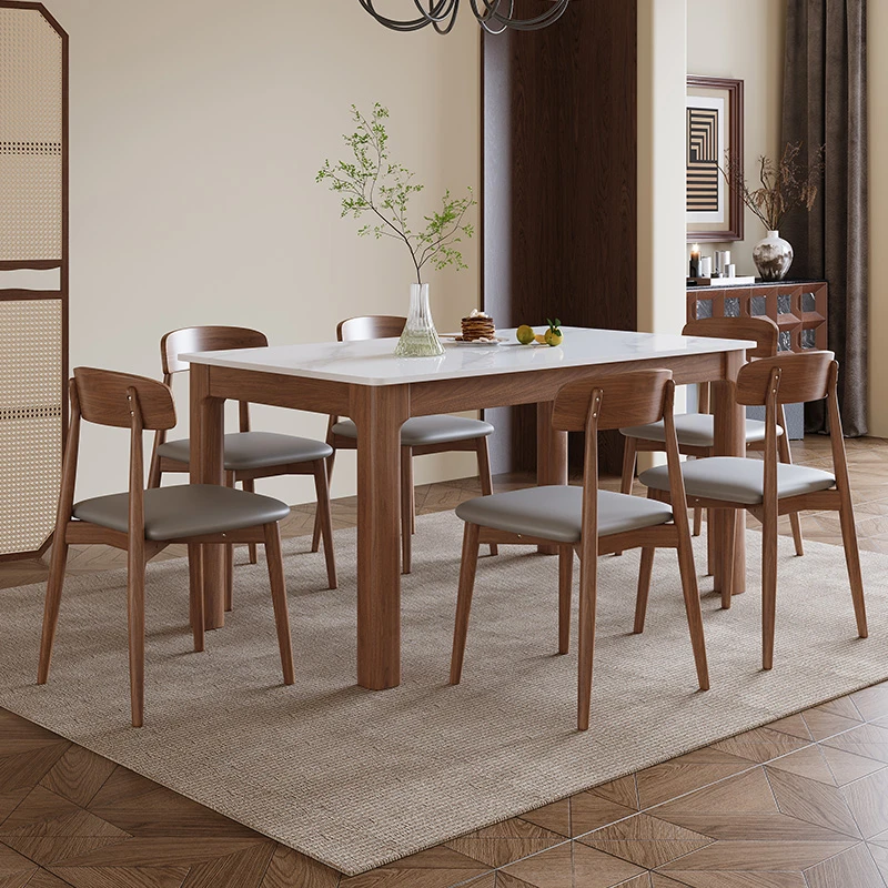 实木餐桌可伸缩圆桌家用小户型现代简约岩板方圆2812