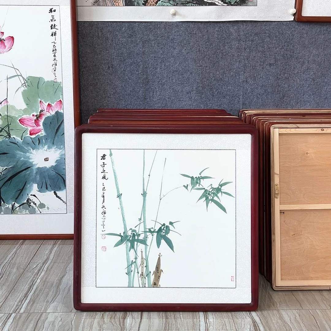 国画书画作品带框63×63厘米