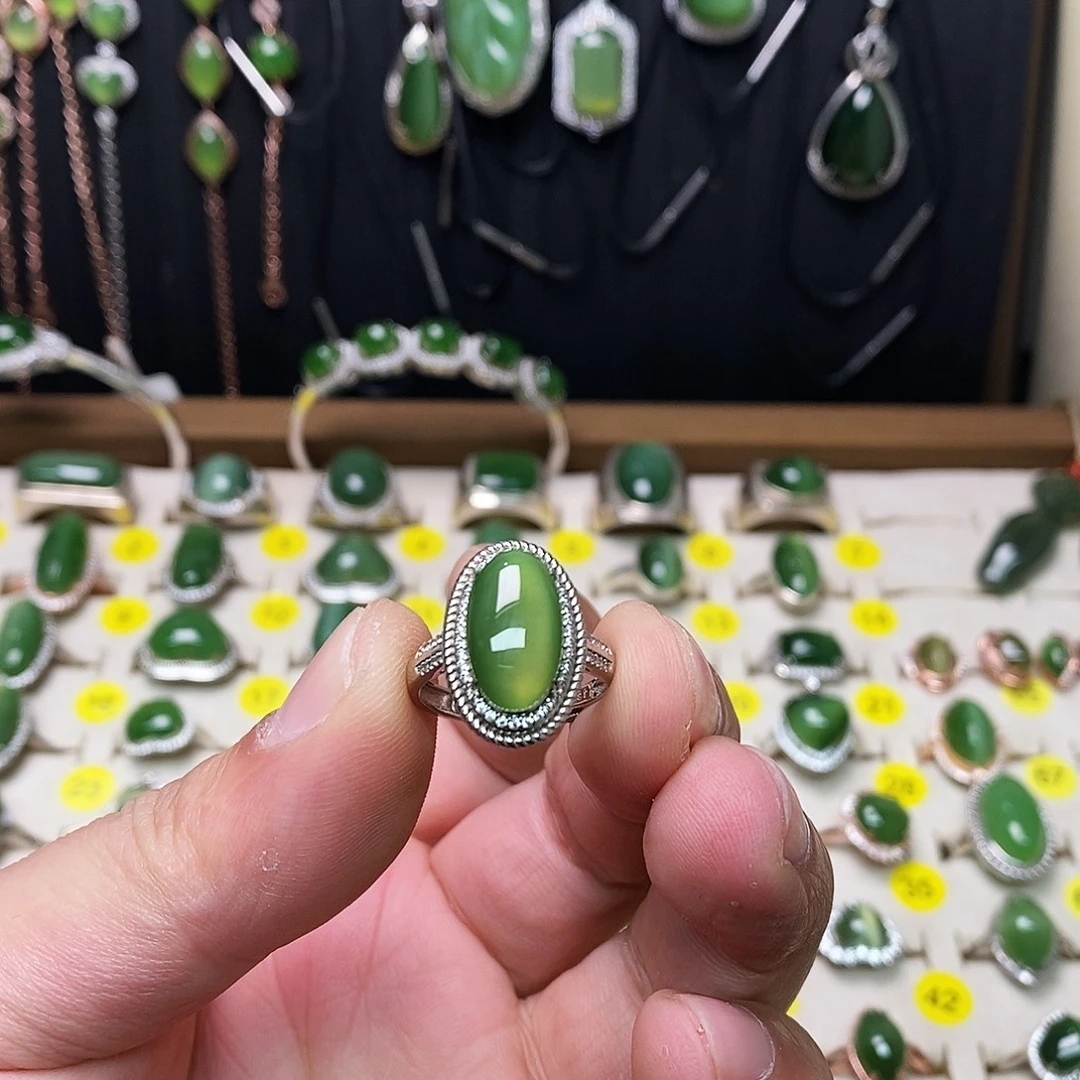 和田玉（碧玉）银S925镶嵌戒指