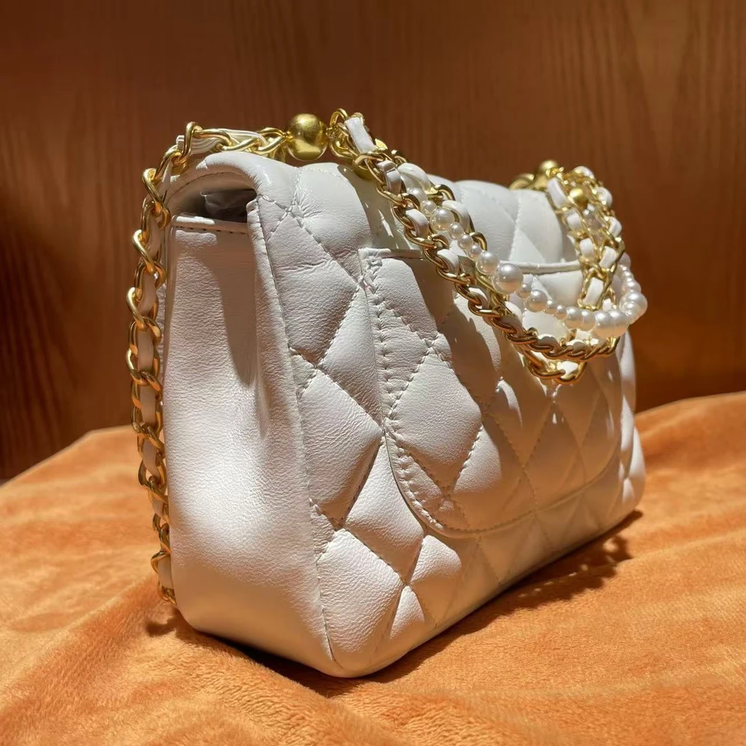 HIRMRIS手工真皮包550781-白  新珍珠球链