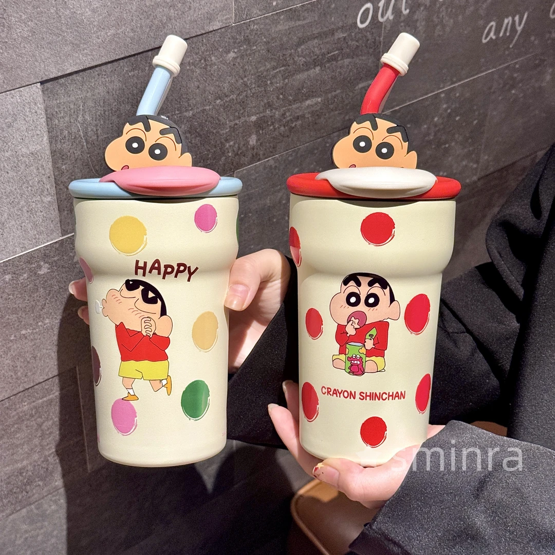 蜡笔小新联名保温杯水杯大容量户外双饮情侣礼物高颜值吸管冰霸杯