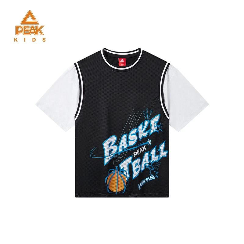 Peak/匹克2025新款儿童假两件舒适透气时尚百搭T恤短袖FK642011