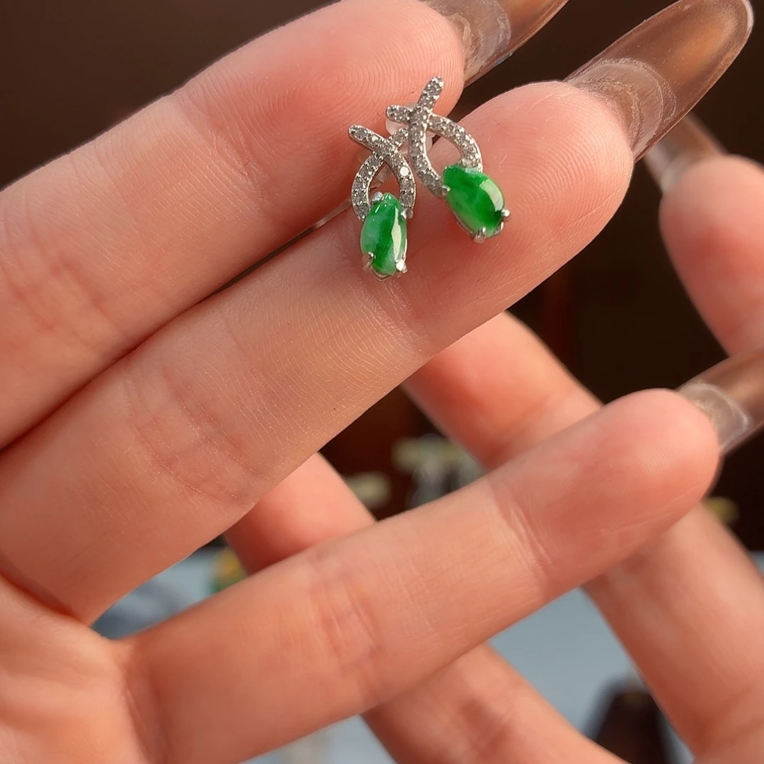 翡翠银S925镶嵌耳饰